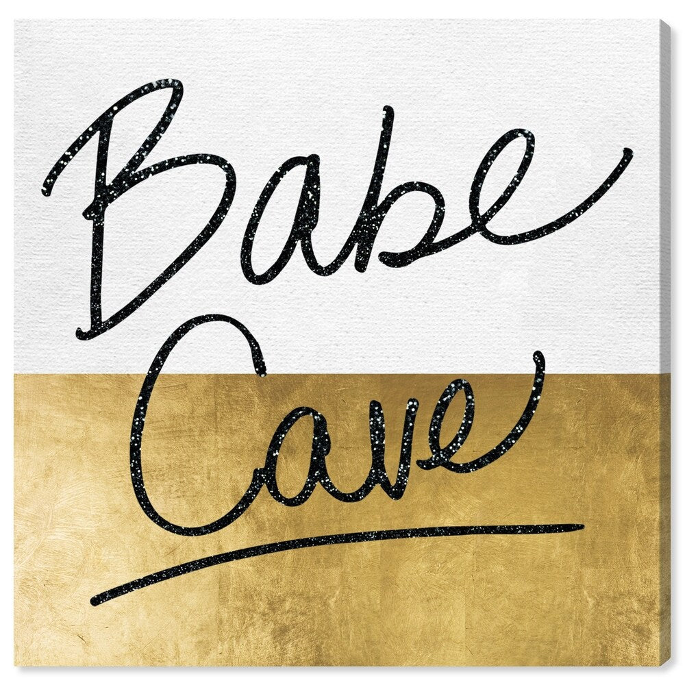 'Babe Cave' Typography and Quotes Wall Art Canvas Print - Gold, White