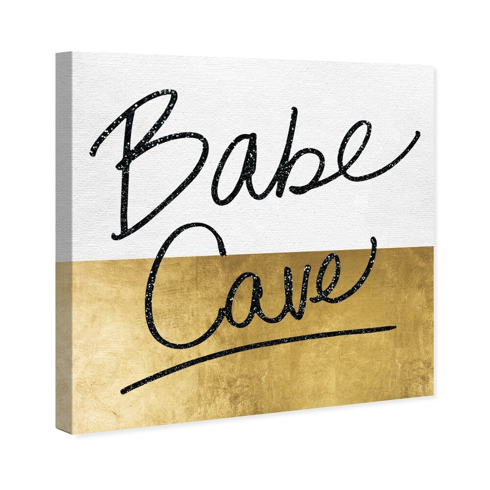 'Babe Cave' Typography and Quotes Wall Art Canvas Print - Gold, White