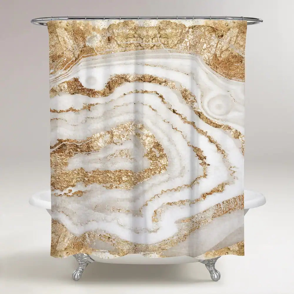 'Gold Agate' Abstract Decorative Shower Curtain - Gold, White