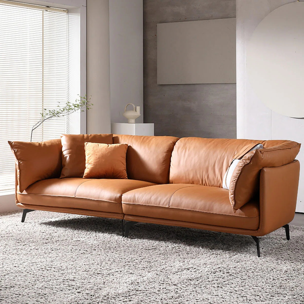 101" Orange Genuine Leather Standard Sofa SHOWROOM ITEM