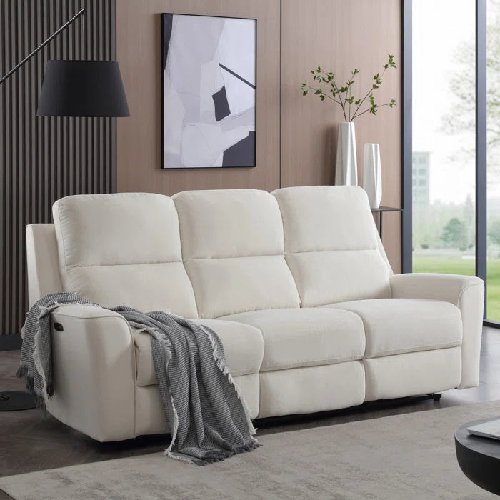 Outre 86.2" Wide Microfiber Upholstered Zero Clearance Recliner - Cream SHOWROOM ITEM