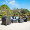 3-piece Patio Furniture Wicker Outdoor High-back Seating Set - DenimBlue/Black Frame
