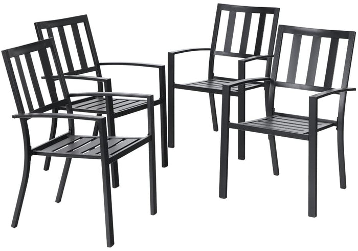 SET OF 4 Outdoor Patio Steel Frame Dining Arm Fixed Chairs