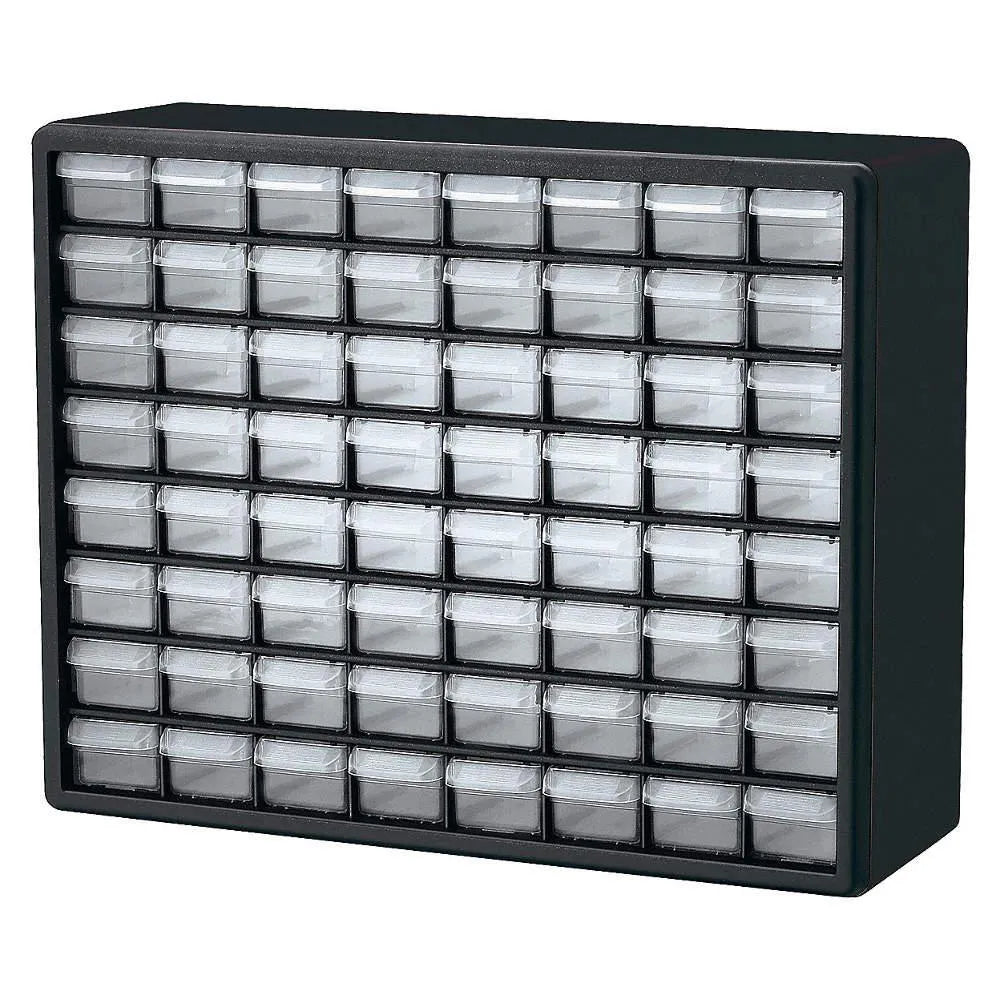 Akro-Mils Polystyrene Drawer Bin Cabinet, 64 Drawers, Black