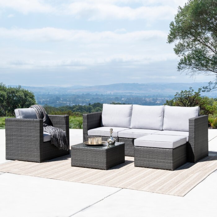 Pacey Rattan Sectional Seating Group with Cushion 2 Boxes Salvage