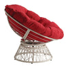 Papasan Chair with Round Pillow Cushion and Cream Wicker Weave - Red