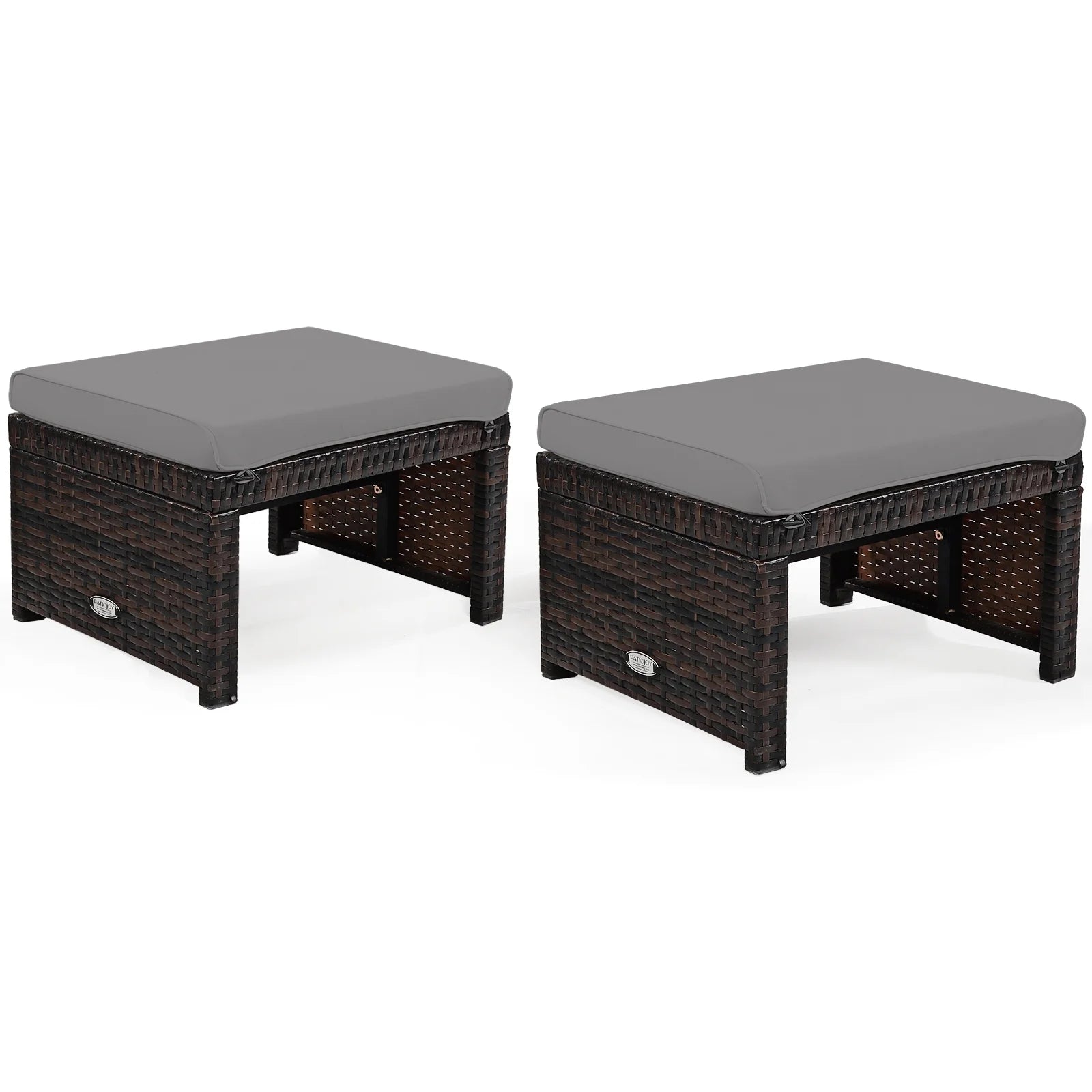 (Set of 2) Patiojoy Outdoor Wicker Ottoman with Cushion - Navy Blue SHOWROOM ITEM