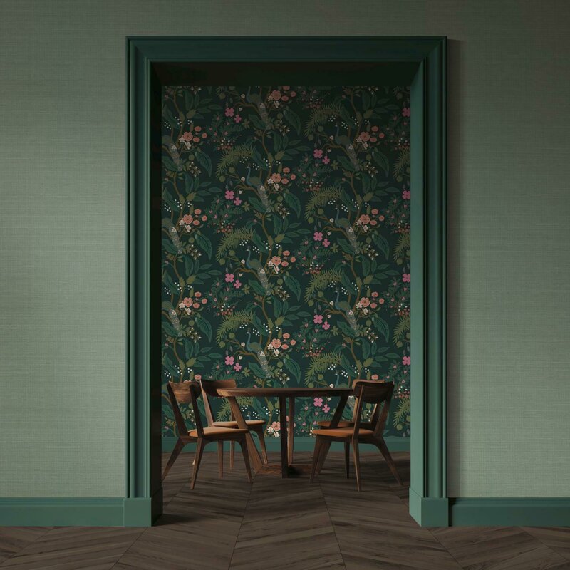 Dark Green/Pink Peacock Wallpaper Roll (Set of 2)