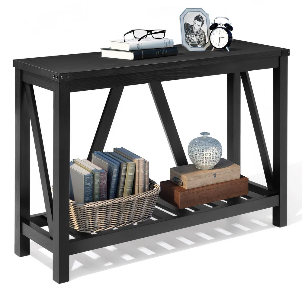 A-frame Entry Console Table Long Sofa Table with Shelf - Black