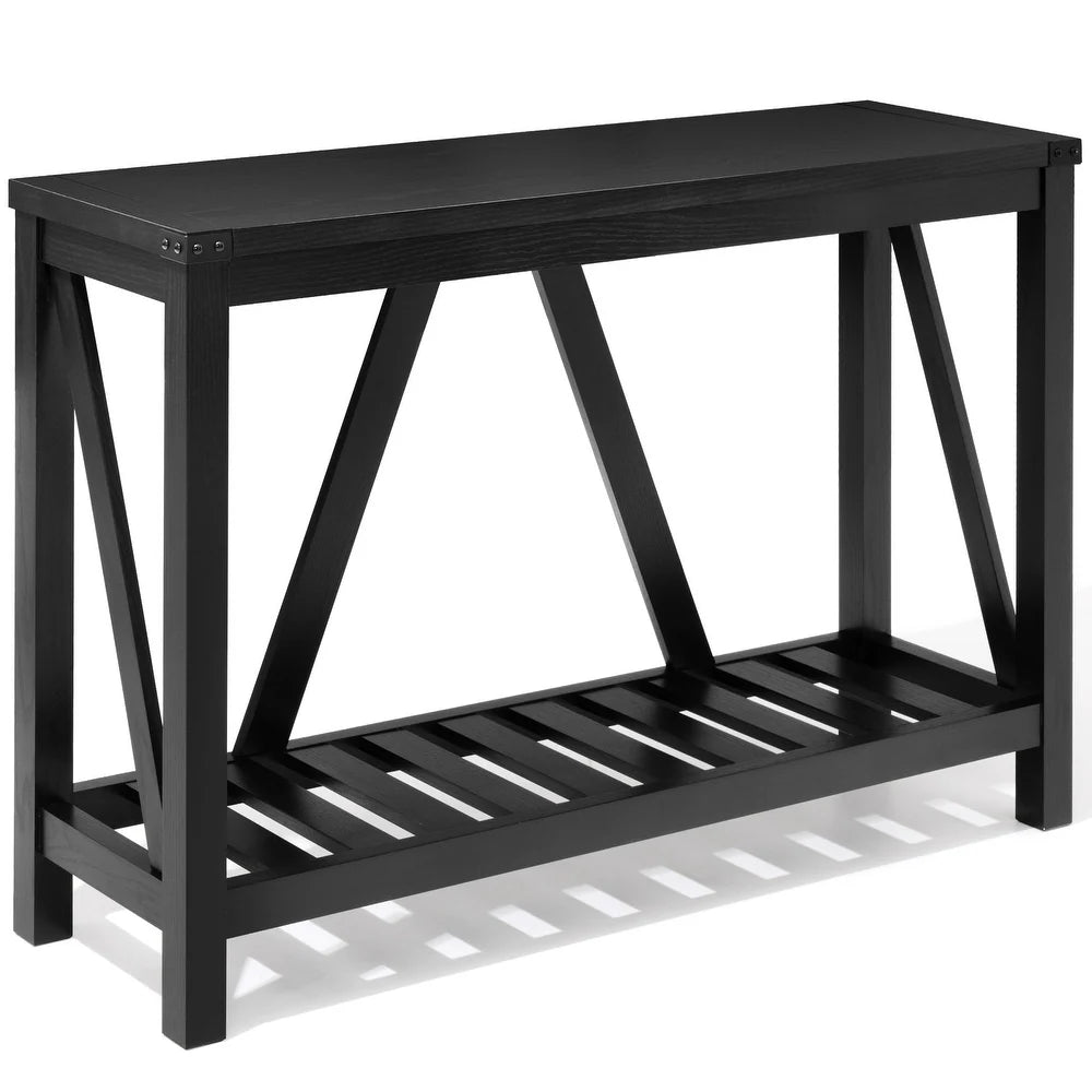 A-frame Entry Console Table Long Sofa Table with Shelf - Black