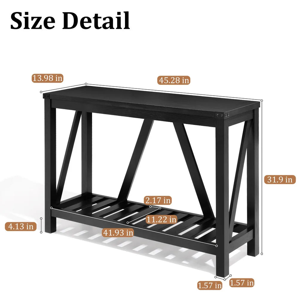 A-frame Entry Console Table Long Sofa Table with Shelf - Black