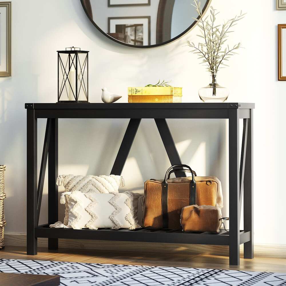 A-frame Entry Console Table Long Sofa Table with Shelf - Black