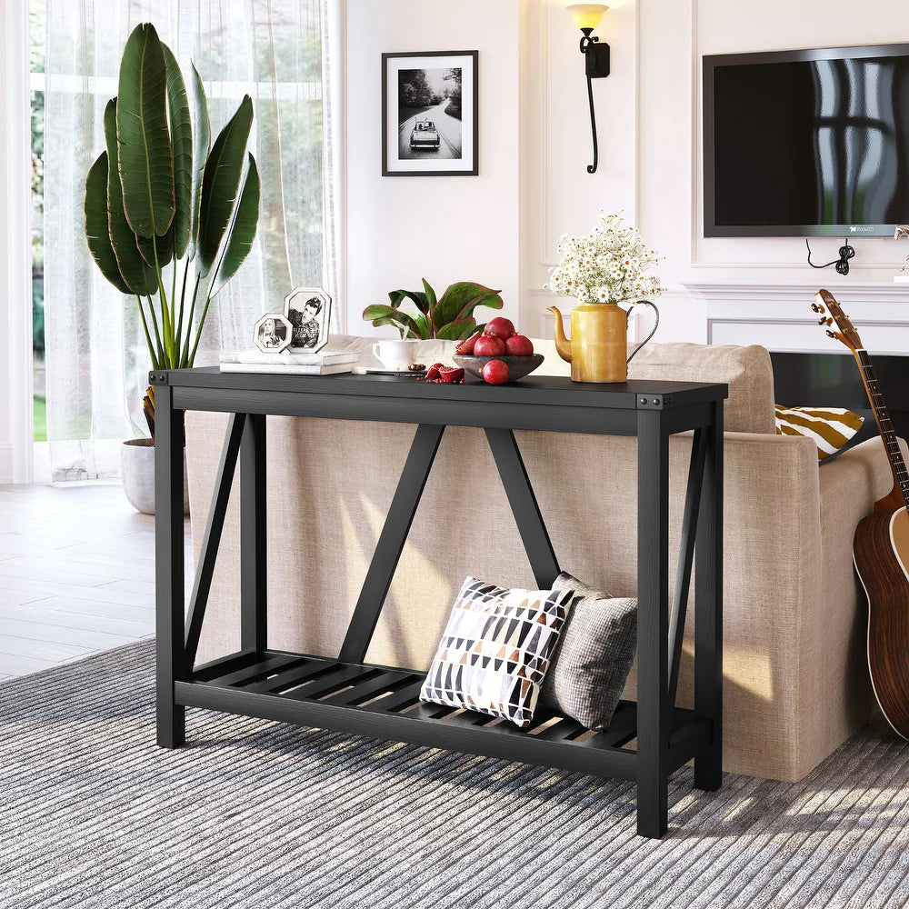 A-frame Entry Console Table Long Sofa Table with Shelf - Black
