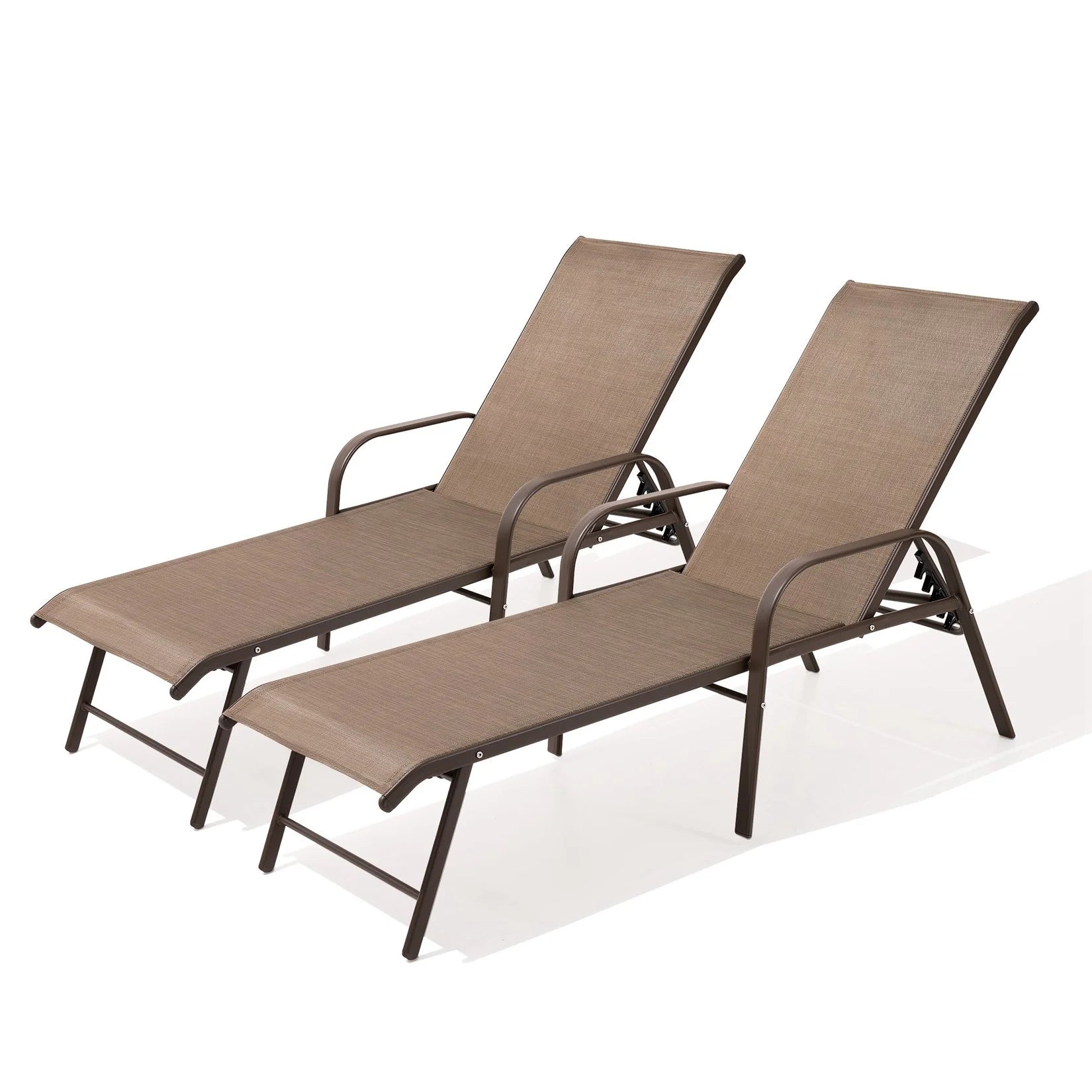 Set of 2 Outdoor Chaise Lounge Chairs Aluminum Patio Folding Recliners, Brown