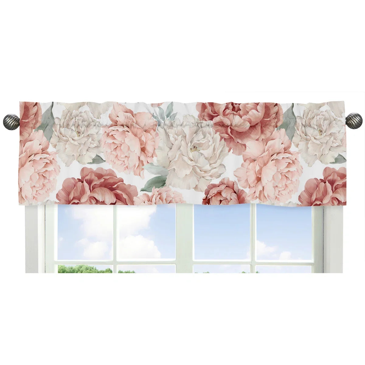 Peony Floral Garden Pink and Ivory Window Valance