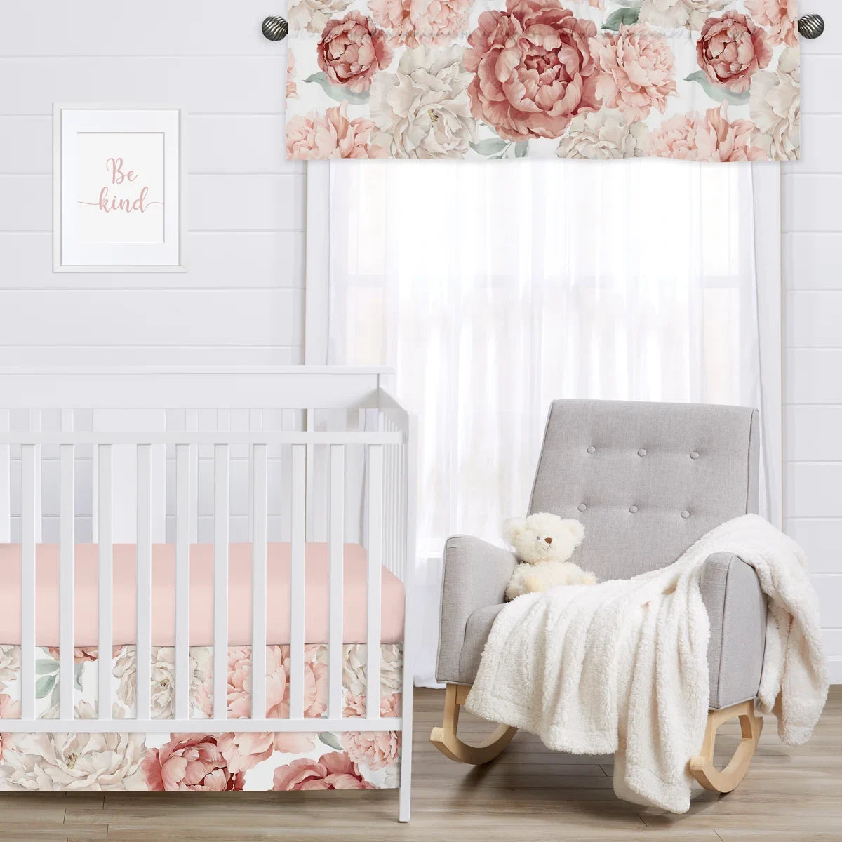 Peony Floral Garden Pink and Ivory Window Valance