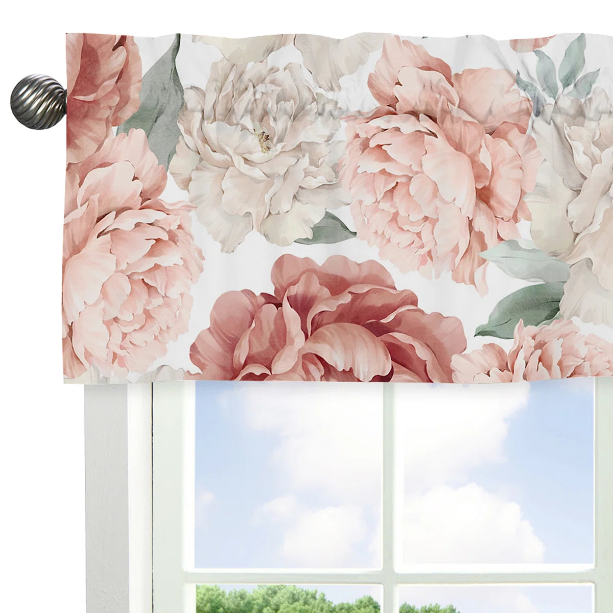 Peony Floral Garden Pink and Ivory  Window Valance Set of 2
