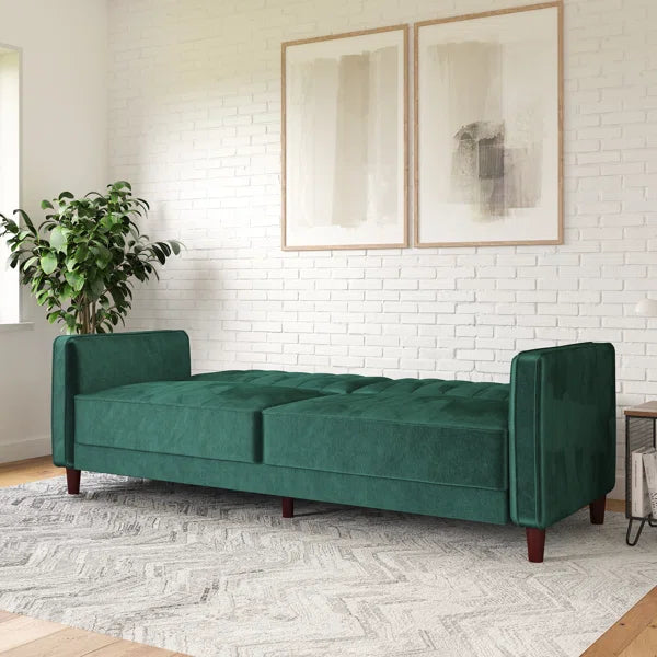 Velvet Square Arm Convertible Sofa