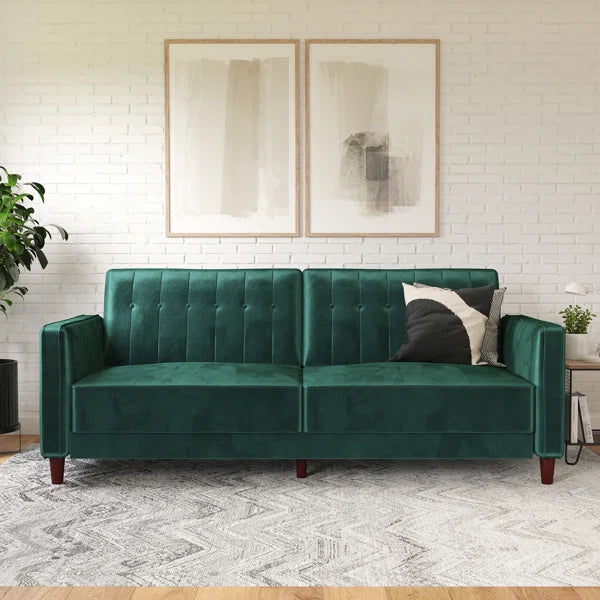 Velvet Square Arm Convertible Sofa