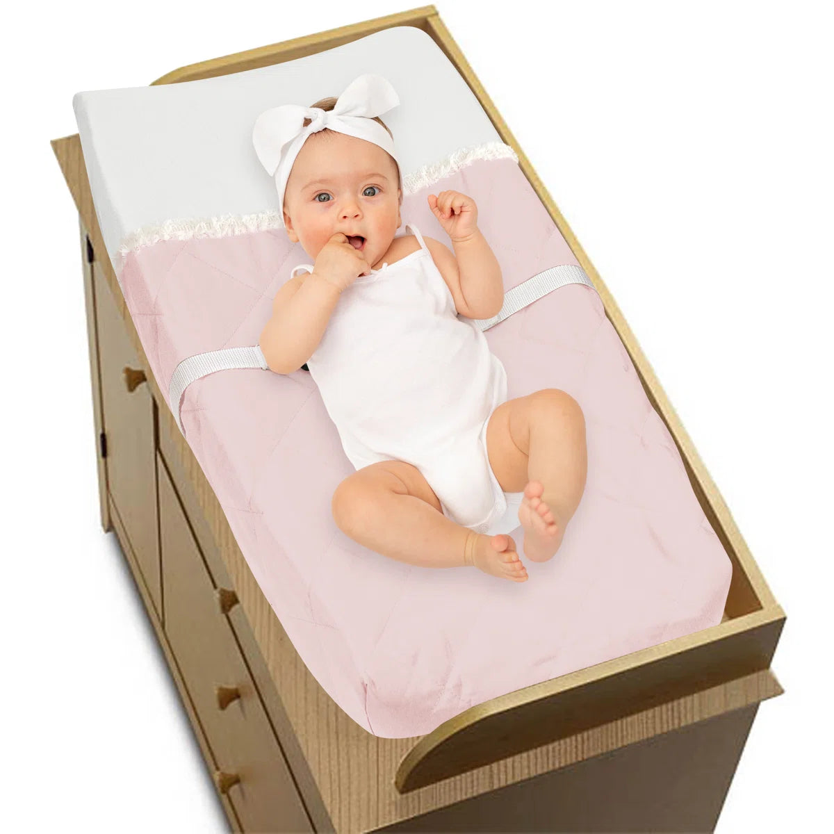 Pink and Off White Boho Chic Modern Pastel Changing Pad Cover