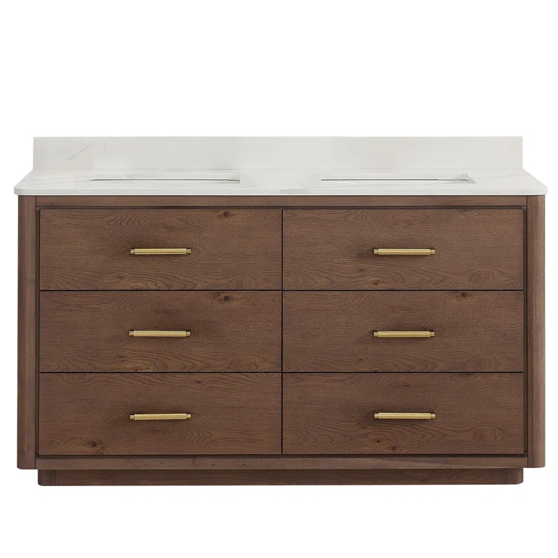 Porto 60'' Free Standing Double Bathroom Vanity with Quartz Top SHOWROOM ITEM