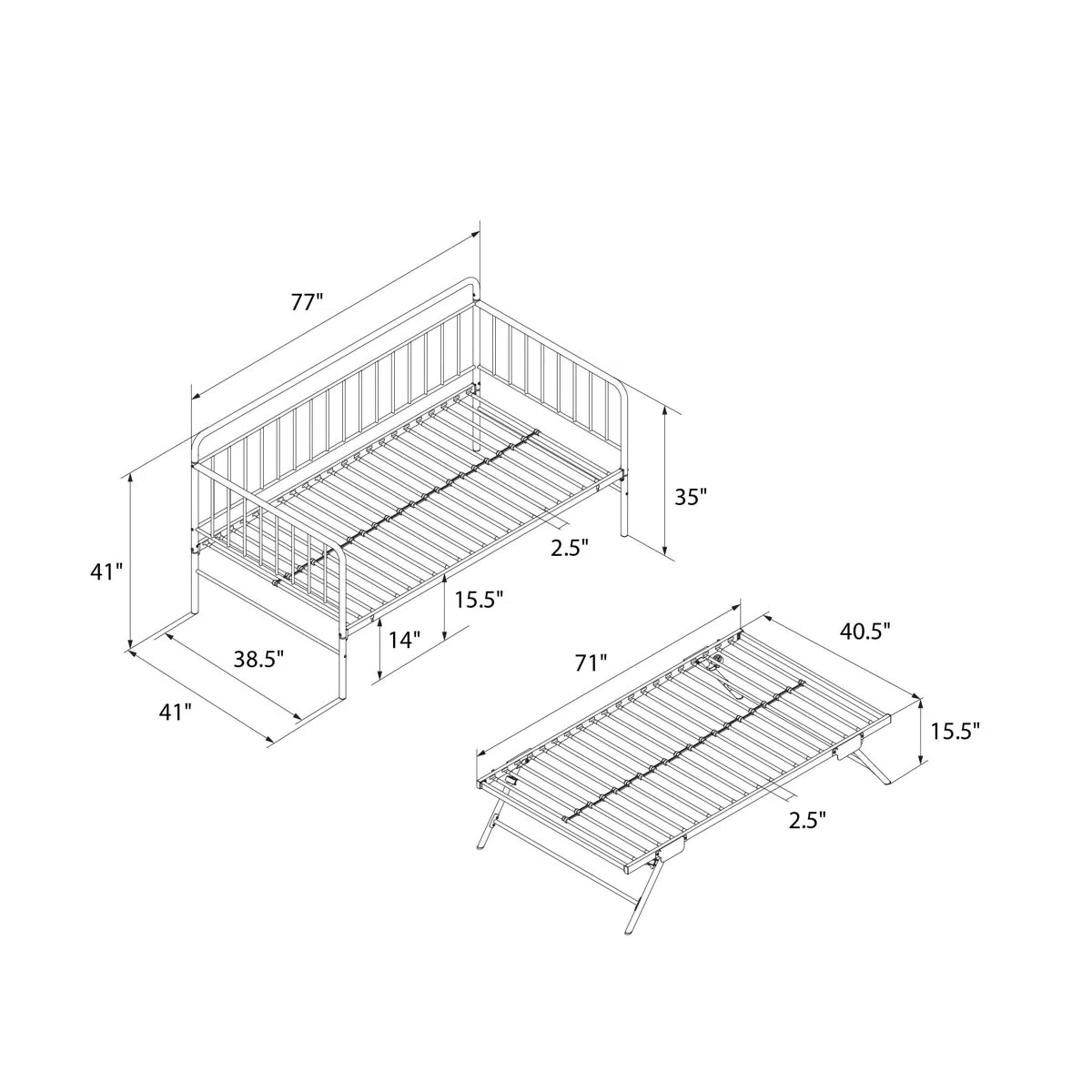 Pranaya Twin Metal Daybed with Popup Trundle