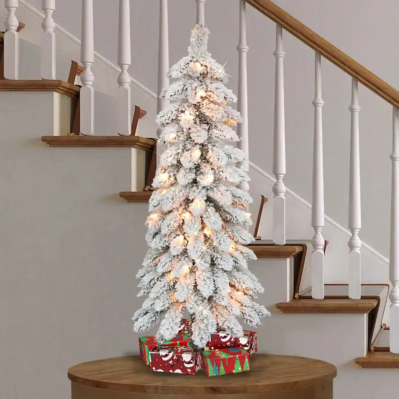 Pre-Lit Flocked Alpine Pencil Artificial Christmas Tree - 4, final cut
