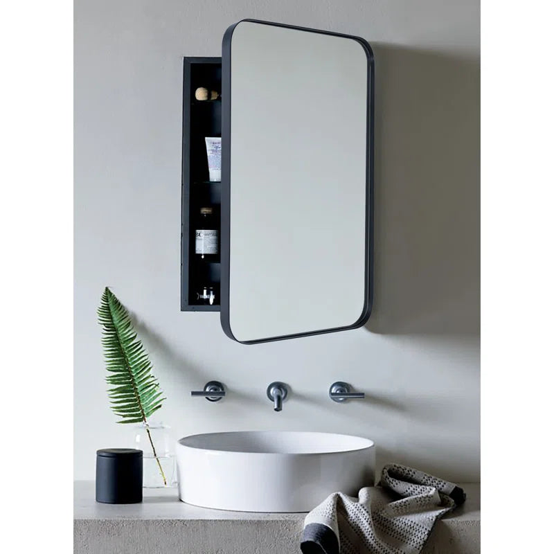 Black Recessed Framed Medicine Cabinet with Mirror and Adjustable Shelves