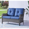 Pocassy Outdoor Patio Loveseat Sofa, Wide and Deep Seating - Brown/Blue