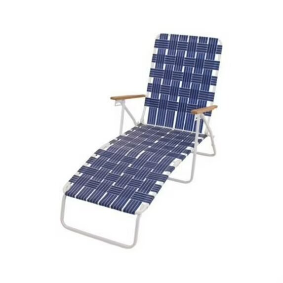Web Chaise Lounge, High Back White Steel Frame & Blue Web