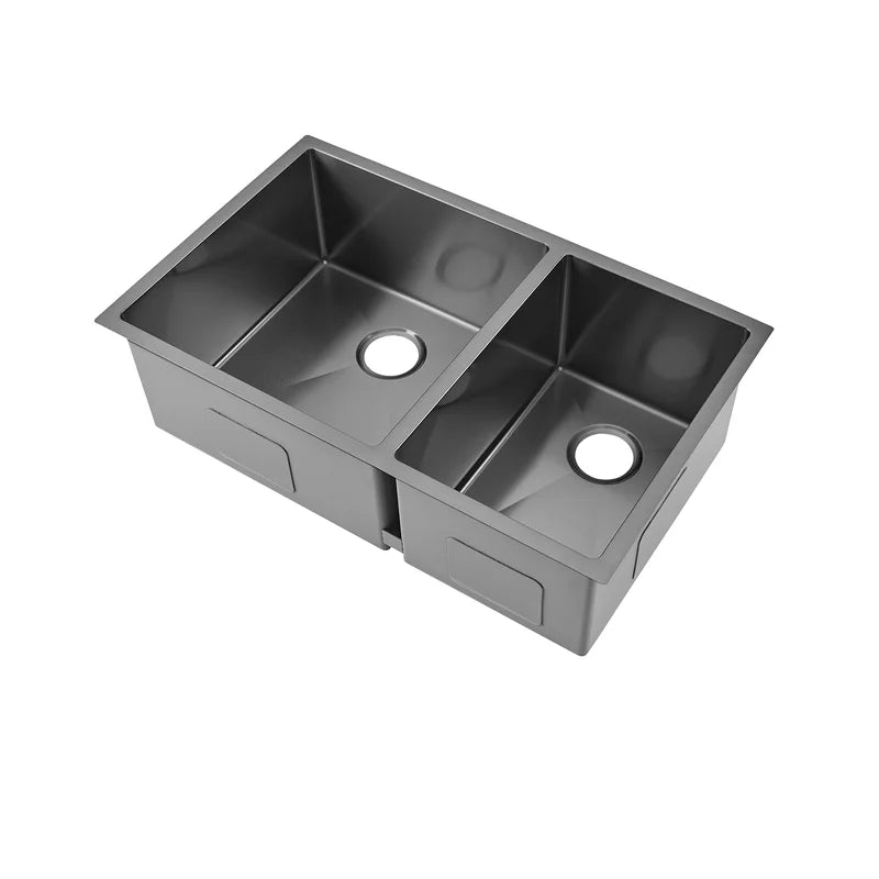 Black Rivage Double Basin Undermount Kitchen Sink