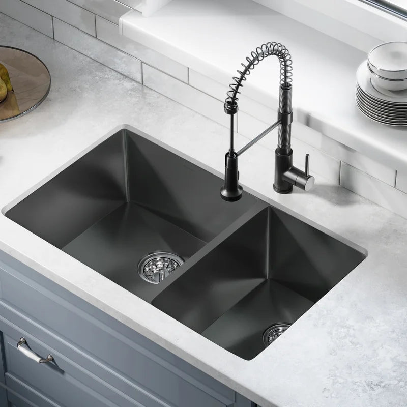 Black Rivage Double Basin Undermount Kitchen Sink