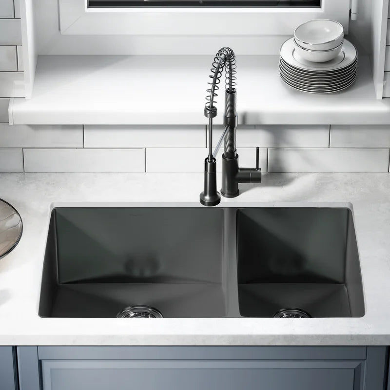 Black Rivage Double Basin Undermount Kitchen Sink