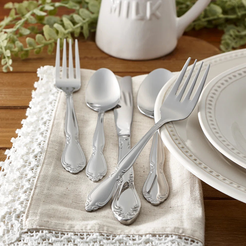 Rose Flatware 46-Piece Monogrammed Stainless Steel Silverware Set for ...