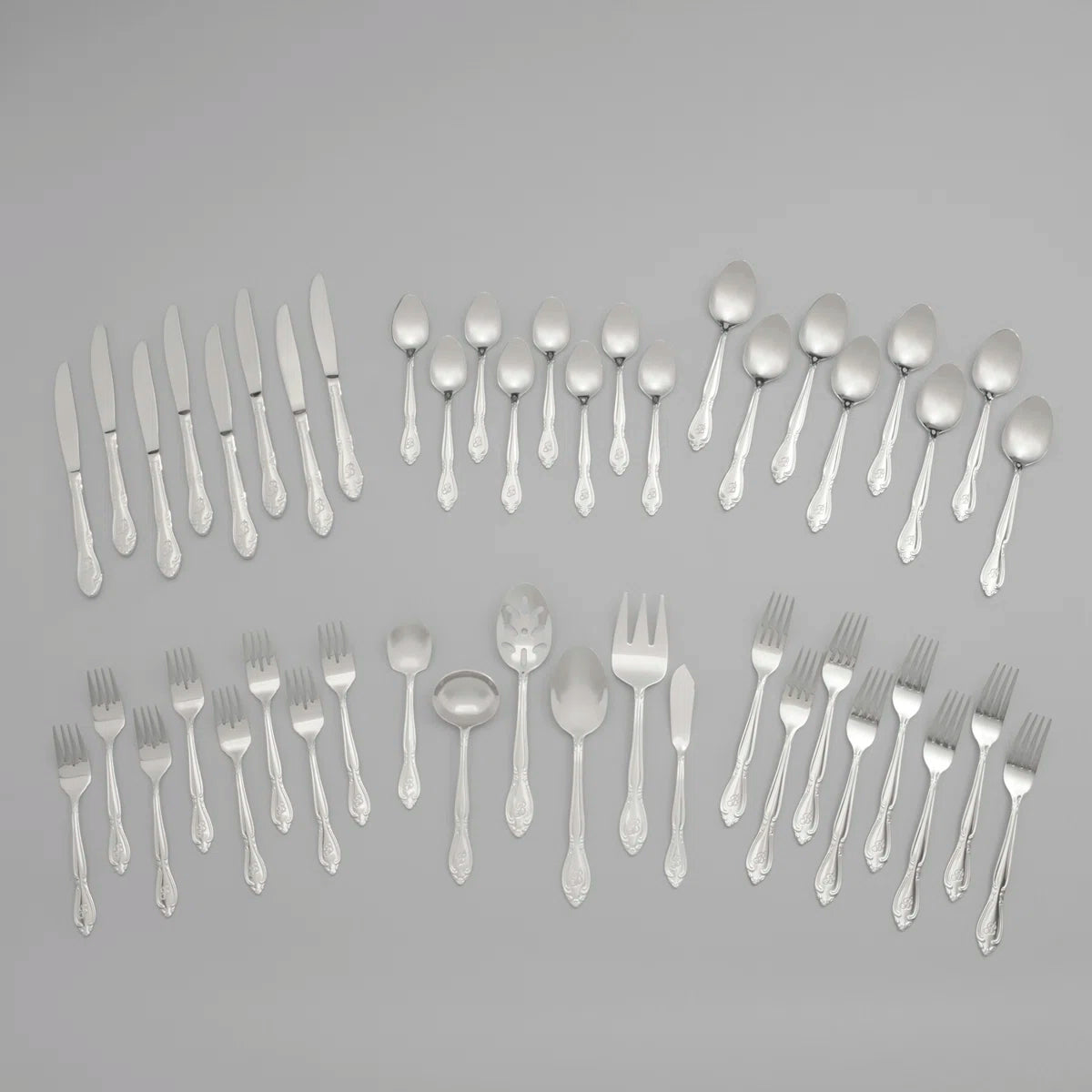 Rose Flatware 46-Piece Monogrammed Stainless Steel Silverware Set for ...