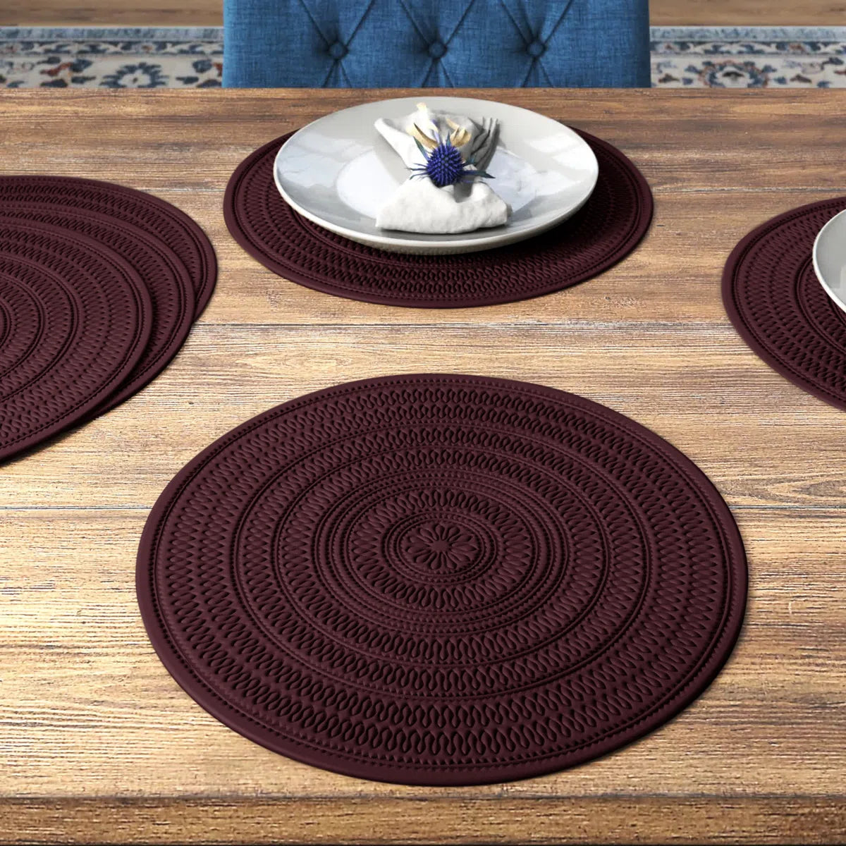 Round PVC Placemats Set Washable Stain Resistant Anti-Skid (Set of 6)