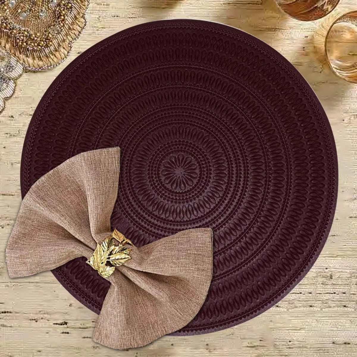 Round PVC Placemats Set Washable Stain Resistant Anti-Skid (Set of 6)