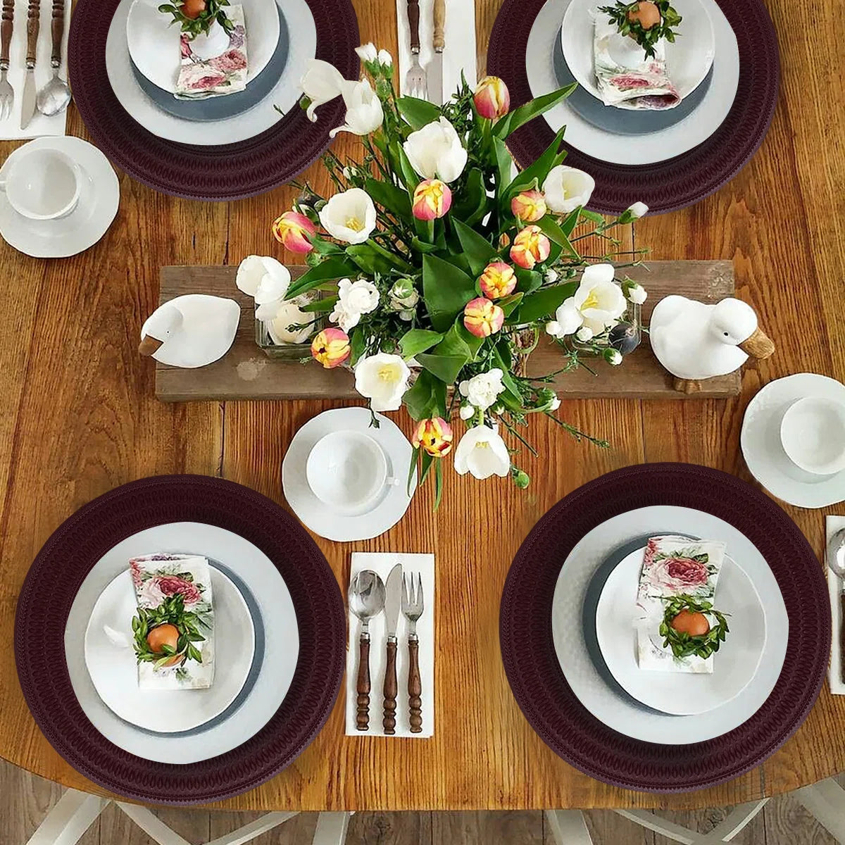 Round PVC Placemats Set Washable Stain Resistant Anti-Skid (Set of 6)