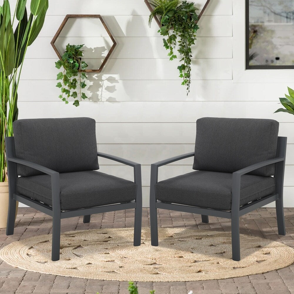 2 PCS Aluminum Outdoor Armchair - Dark Grey