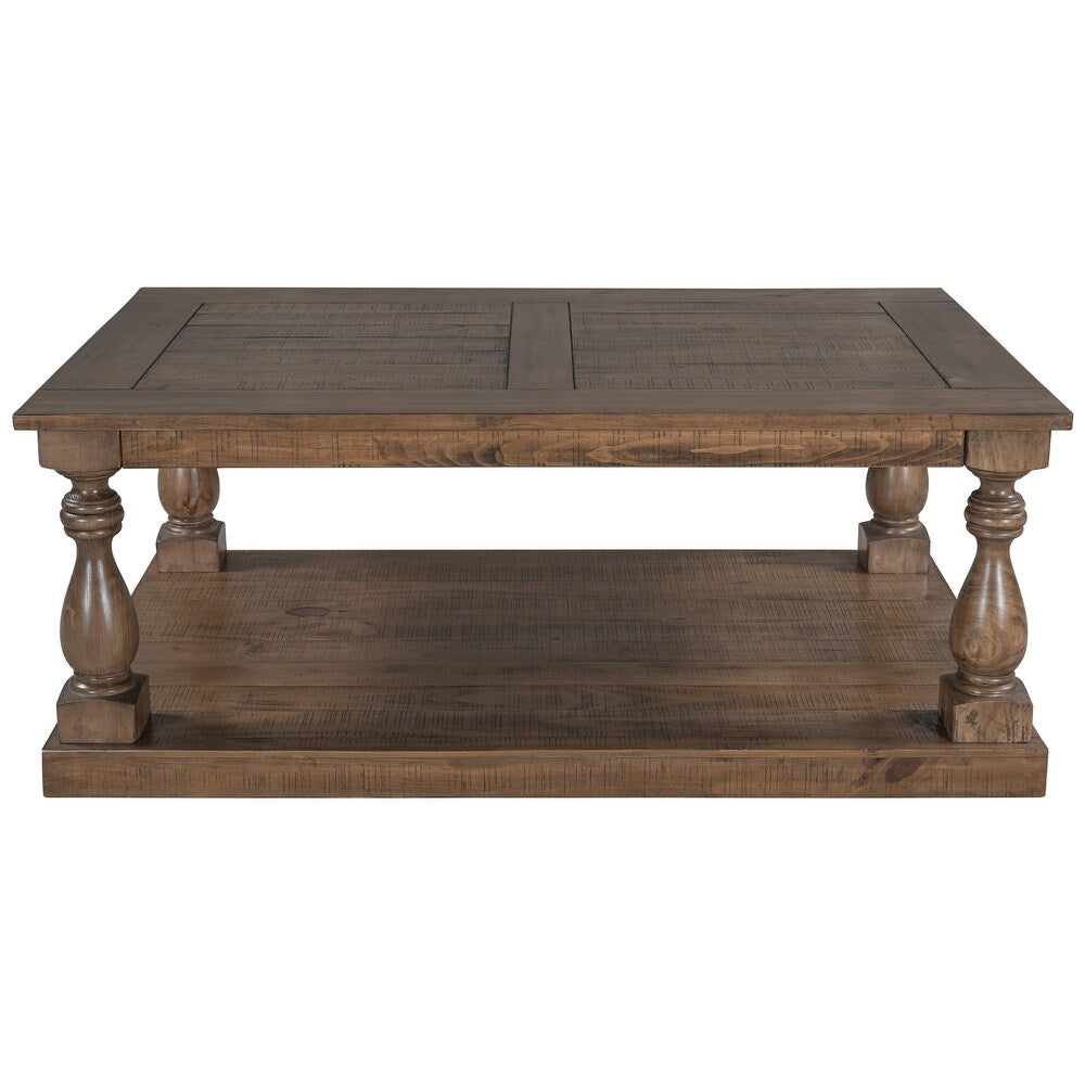 Rustic Floor Shelf Coffee Table With Storage,Solid Pine Wood Coffee, Console, Sofa & End Tables