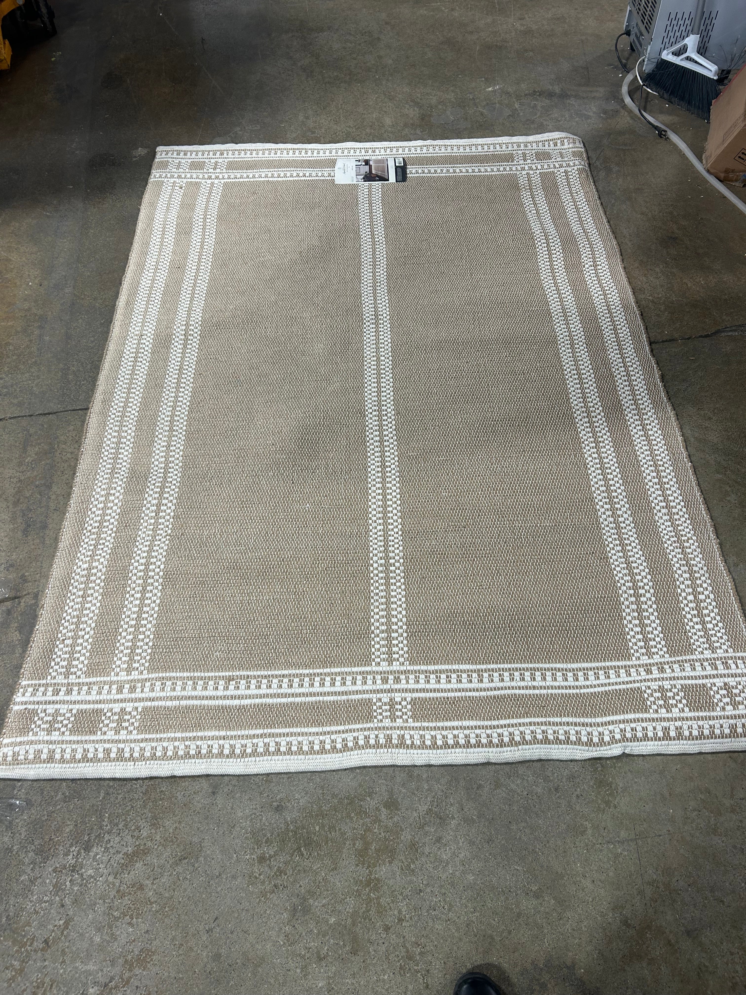 Border Plaid Handmade Jute Woven Area Rug Natural/Cream