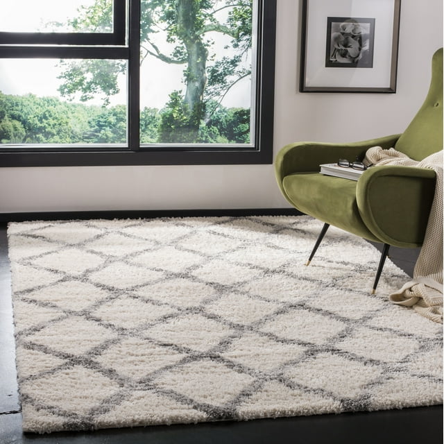 Berber Shag Collection BER215B Ivory / Grey Rug