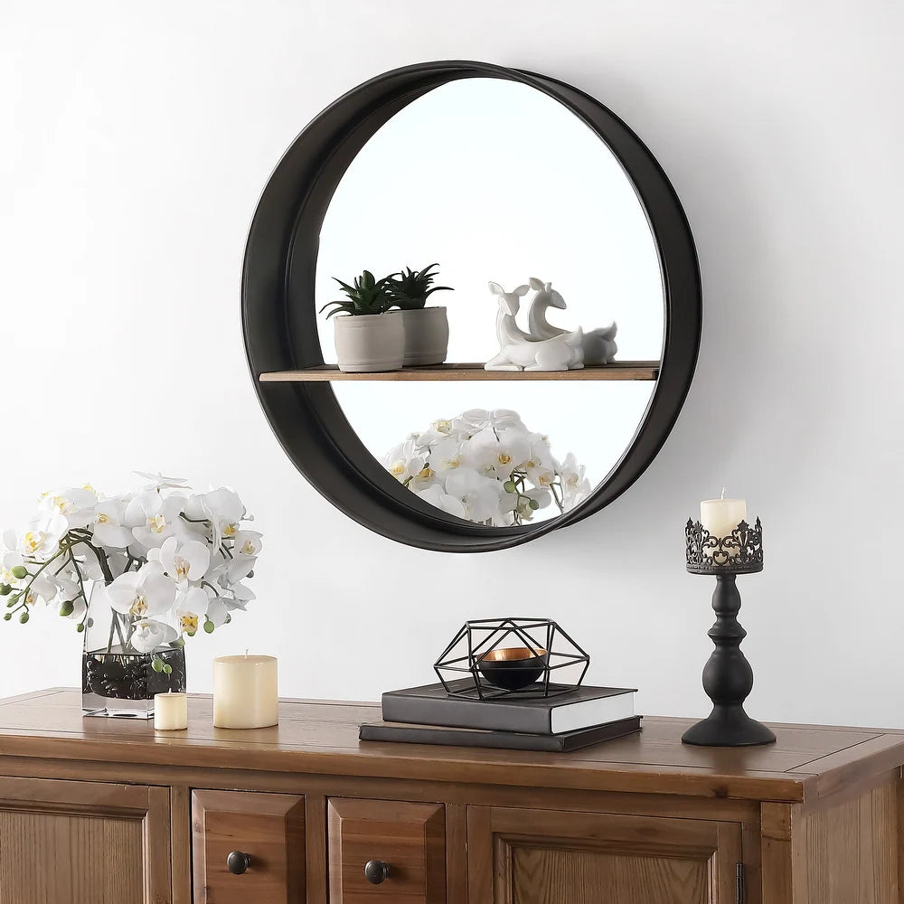 Bonni 27-inch Round Wall Accent Mirror with Shelf