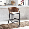 Brando Rattan 30-inch Bar Stool - Natural Wash/Black Legs/White Cushion