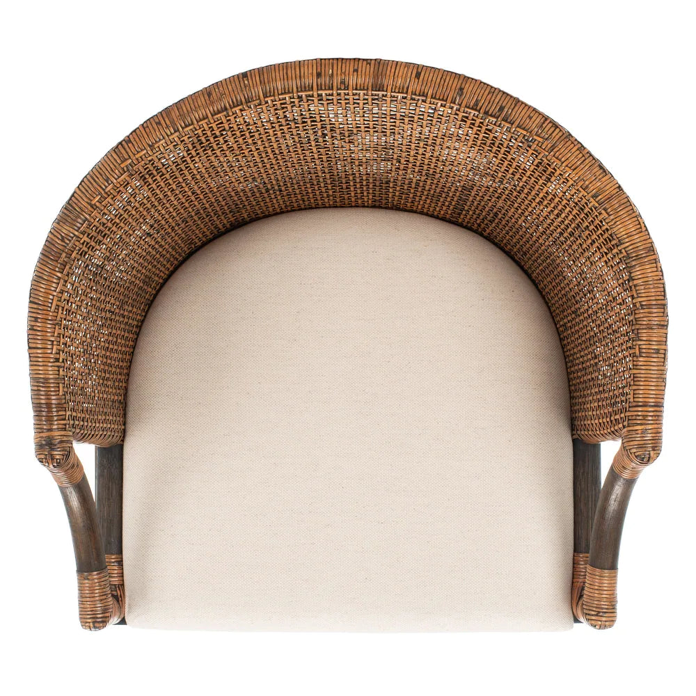 Brando Rattan 30-inch Bar Stool - Natural Wash/Black Legs/White Cushion