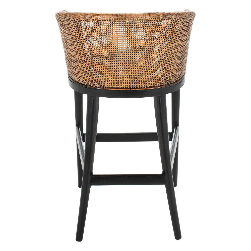 Brando Rattan 30-inch Bar Stool - Natural Wash/Black Legs/White Cushion