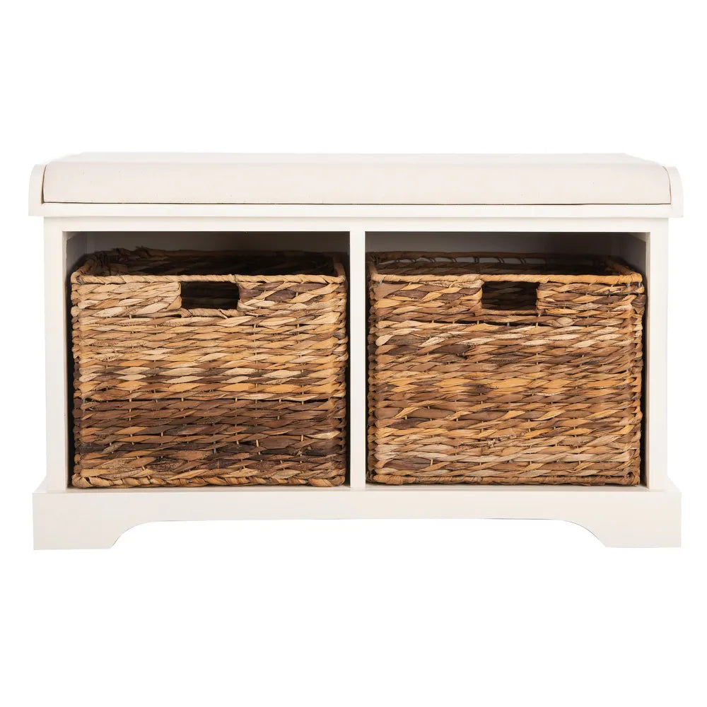 Freddy Distressed White Wicker Storage Bench