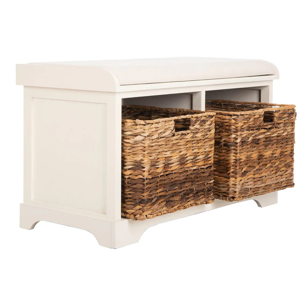 Freddy Distressed White Wicker Storage Bench