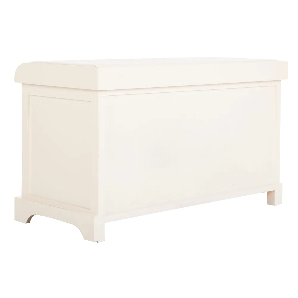 Freddy Distressed White Wicker Storage Bench