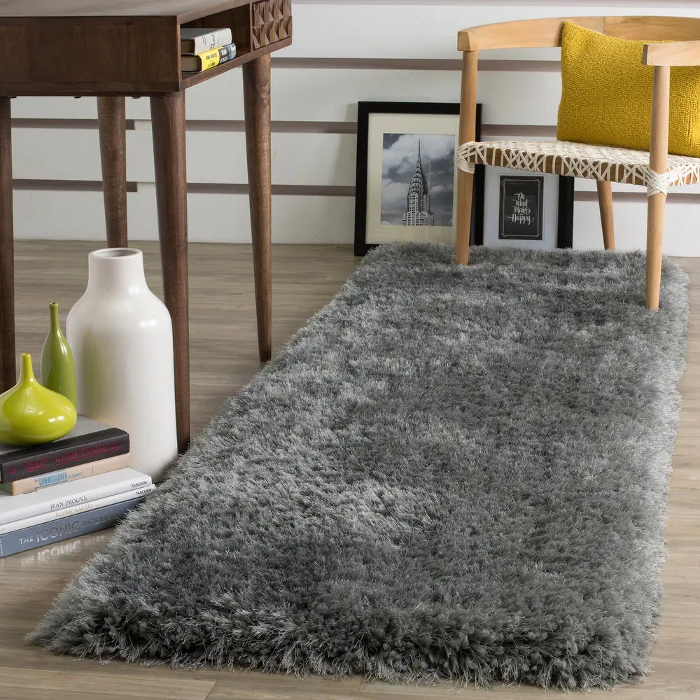 Bahija Handmade Luxe Shaggy 3 inch-thick Area Rug - 2'3" x 10' Runner - Grey